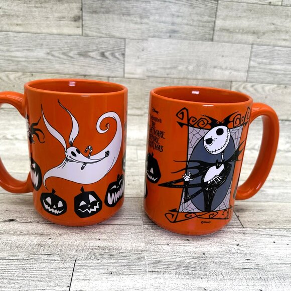 ZAK! Designs Nightmare Before Christmas Halloween 16 Oz. Orange Mugs Set of 2 - Picture 1 of 7